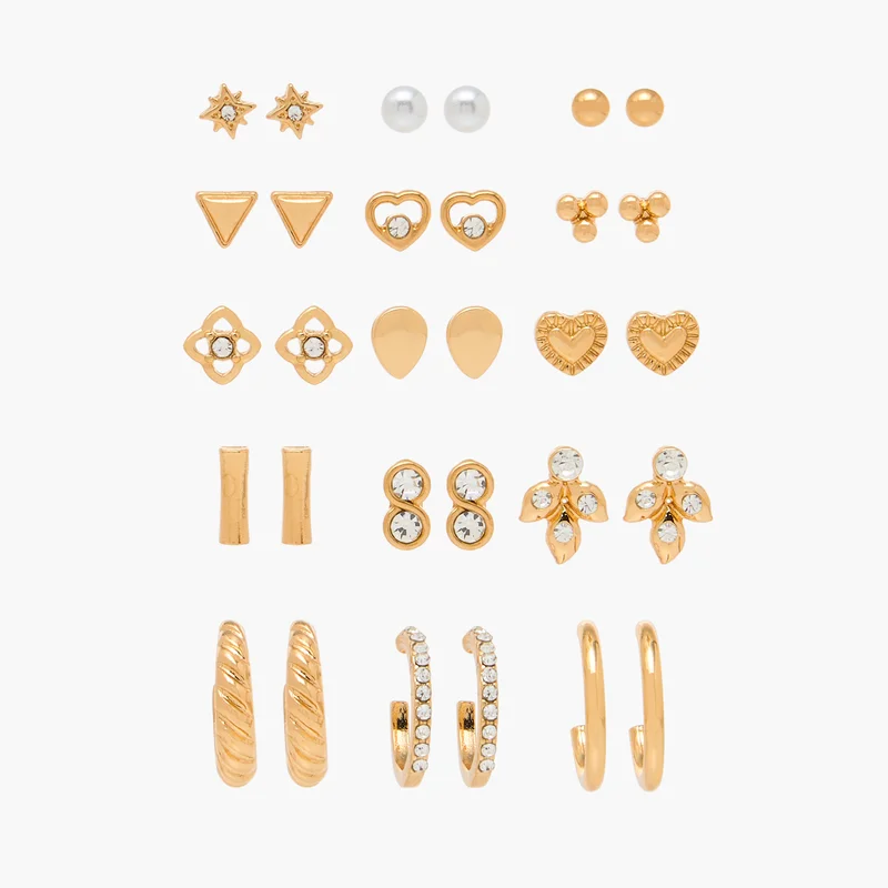 لايف ستايل Metallic Earrings Set of 15 for Women